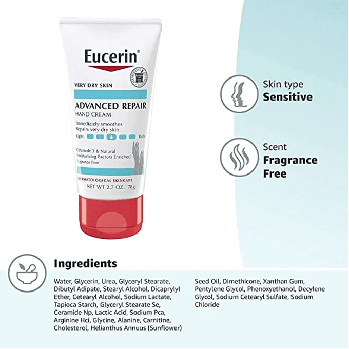 Eucerin Advanced Repair Hand Creme Fragrance Free for Dry Skin - 78g