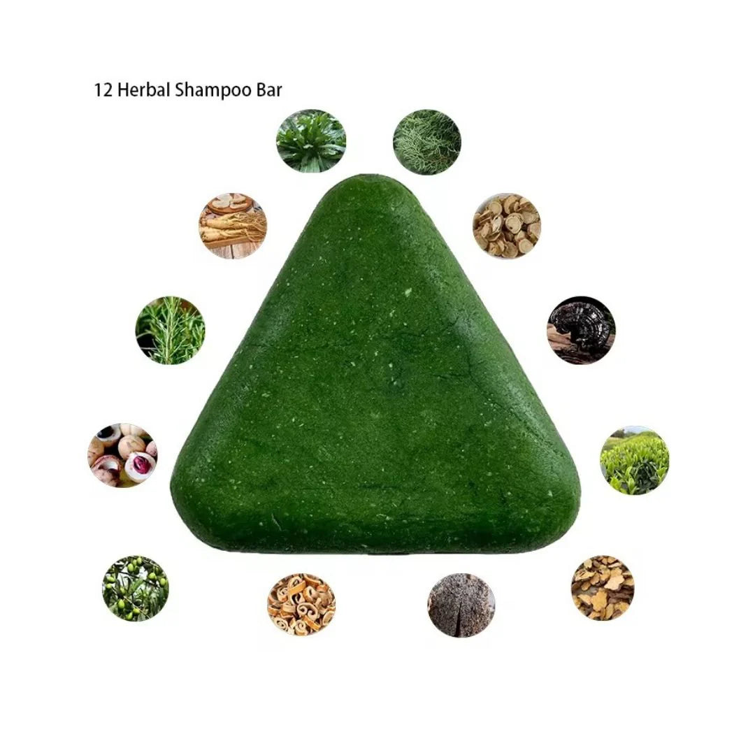 Nature Triangle Shampoo Bar, Seven Green Soap, Usman Grass Bar, Calming & Strengthens Hair