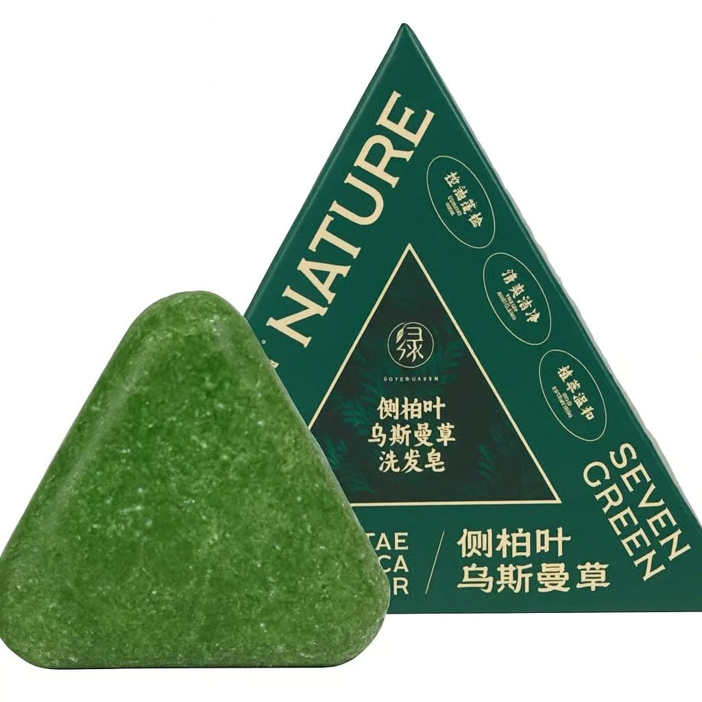 Nature Triangle Shampoo Bar, Seven Green Soap, Usman Grass Bar, Calming & Strengthens Hair