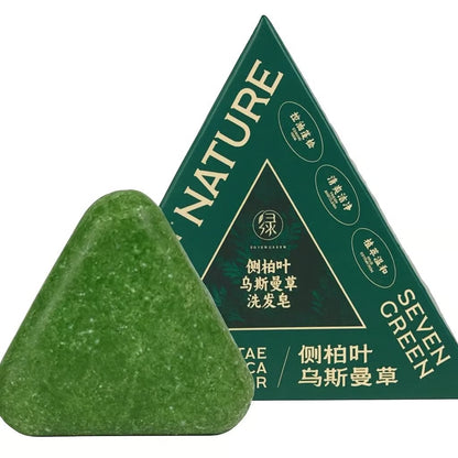 Nature Triangle Shampoo Bar, Seven Green Soap, Usman Grass Bar, Calming & Strengthens Hair